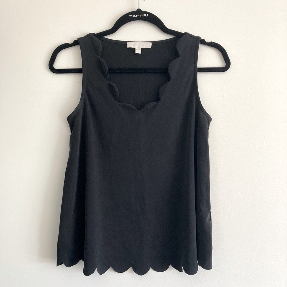Anthropologie eri + ali scalloped charcoal gray tank top size XXSP